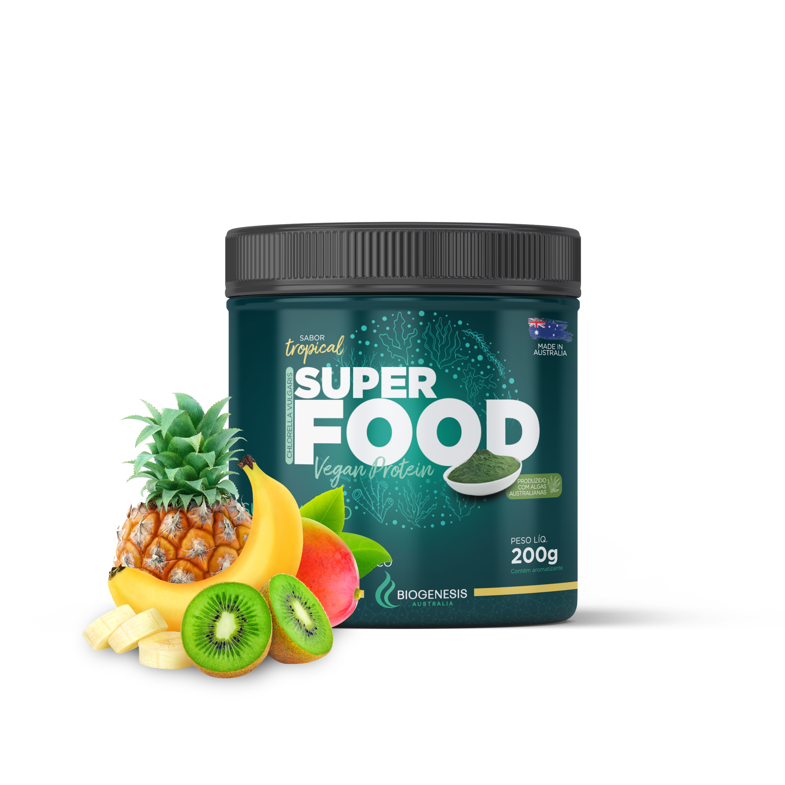 Chlorella em pó Superfood - Sabor Tropical – 200 g - Biogenesis